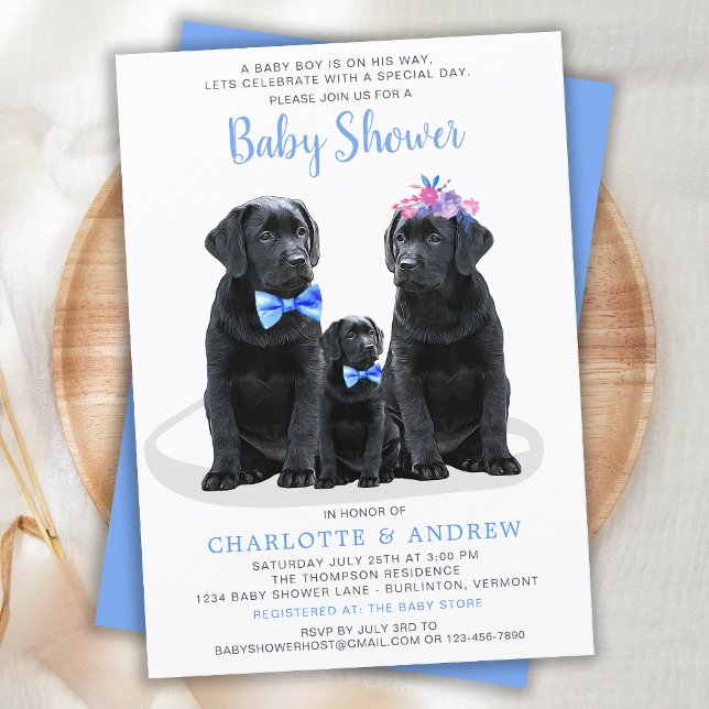 Puppy Couples Blue Boy Baby Shower Invitation (Creator Uploaded)