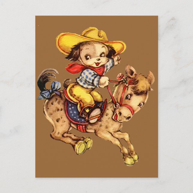 Puppy Cowboy on His Horse Postcard (Front)