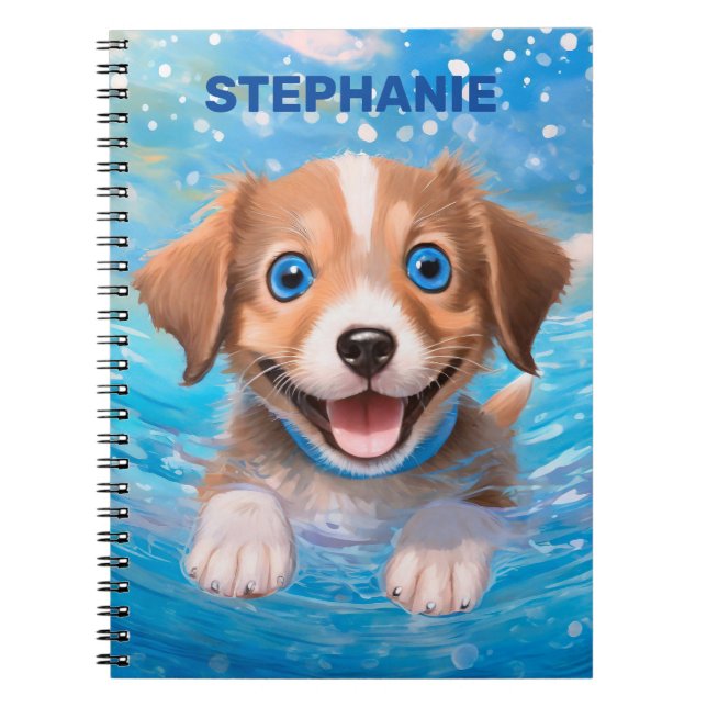 Puppy Cute Swimming Dog Personalized Kids Name Not Notebook (Front)