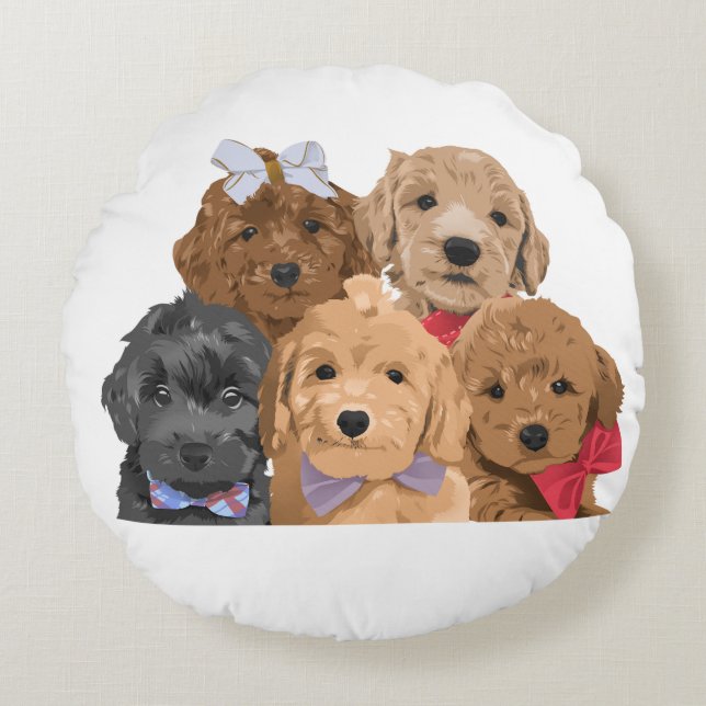 Puppy Day Round Pillow (Front)