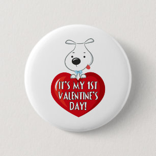 Puppy Dog 1st Valentines Day 2 Inch Round Button