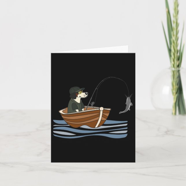 Puppy Dog Angler Fishing Hunting Funny Pet Enthusi Card (Front)