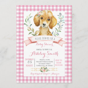 Puppy dog baby shower invitation pink girl