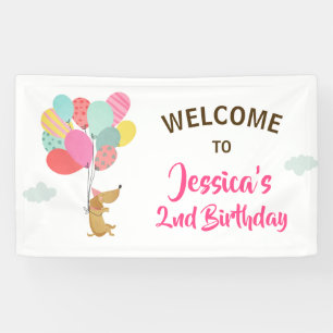Puppy Dog birthday banner Pawty Balloons Girl Pink