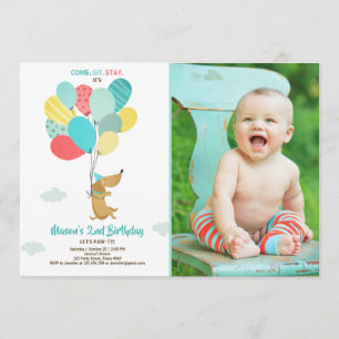 Puppy dog Birthday invitation Balloons Boy Blue