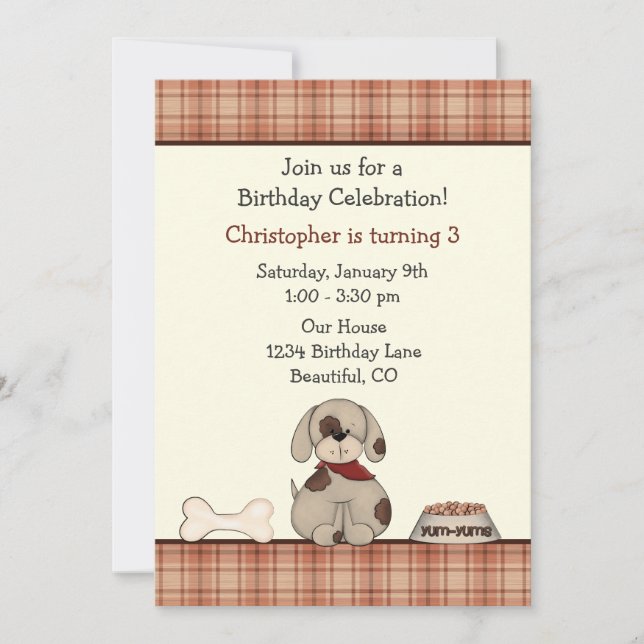 Puppy Dog Birthday Invitation for Boys (Front)