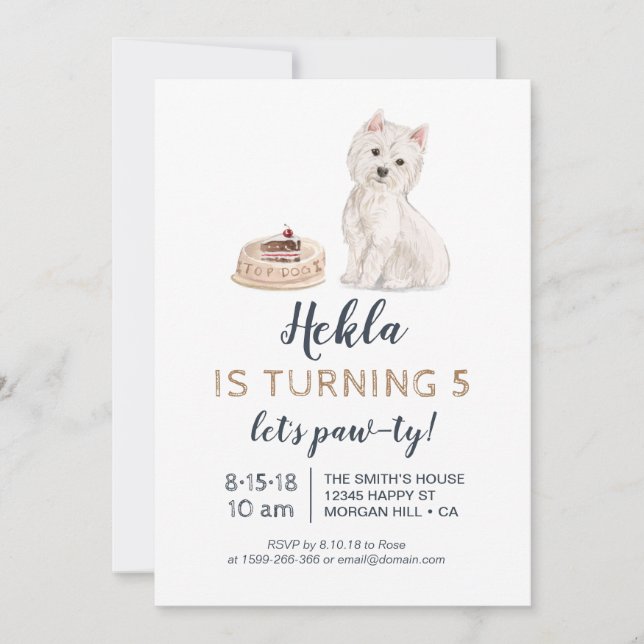 Puppy dog birthday invitation with westie (Front)