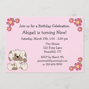 Puppy Dog Birthday Invitations for Girls