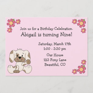 Puppy Dog Birthday Invitations for Girls