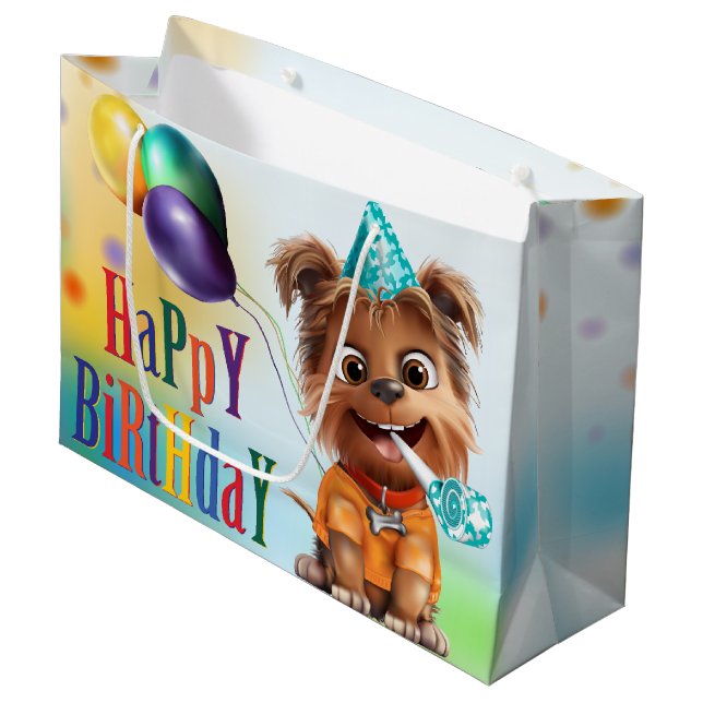 Puppy Dog Birthday Party Large Gift Bag (Front Angled)