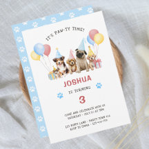 Puppy Dog Birthday Party Red Blue Watercolor