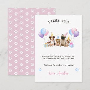 Puppy Dog Birthday Party Watercolor Thank you Card