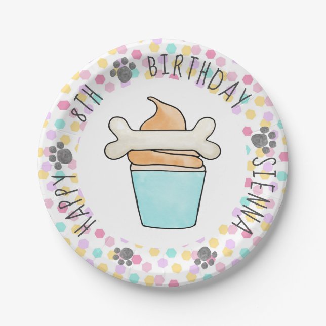 Puppy Dog Birthday Pawty Dessert Cupcake Paper Plate (Front)