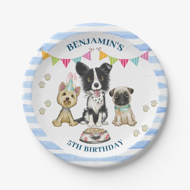 Puppy Dog Birthday Pawty Paper Plate (Front)