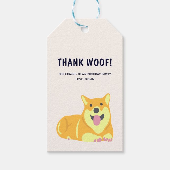 Puppy Dog Birthday Pawty Thank You Gift Tag (Front)