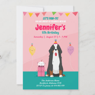 Puppy Dog Birthday Pink Invitation, Editable Invitation