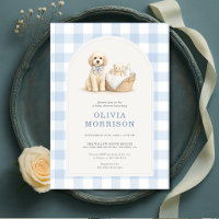 Puppy Dog Blue Gingham Boys Baby Shower
