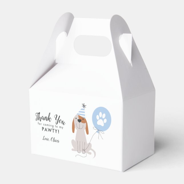 Puppy Dog Blue Thank You Birthday Party Favor Box (Front Side)