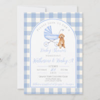 Puppy Dog Boy Baby Shower Gingham Invitation