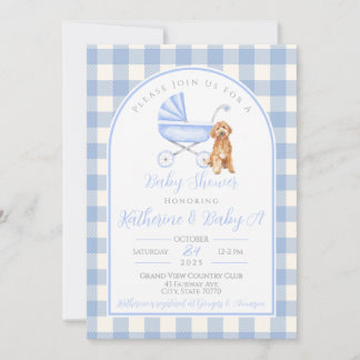 Puppy Dog Boy Baby Shower Gingham Invitation