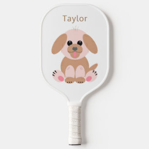 Puppy Dog Cartoon Cute Pastel Neutral Personalized Pickleball Paddle