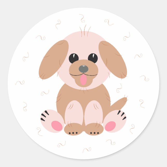 Puppy Dog Cartoon Pastel Personalized  Classic Round Sticker (Front)