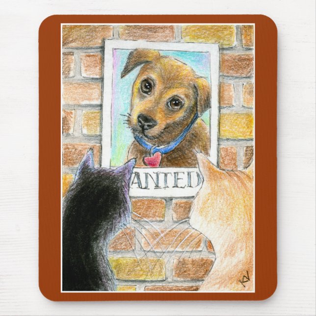 Puppy dog, cats, "wanted" poster mouse pad (Front)