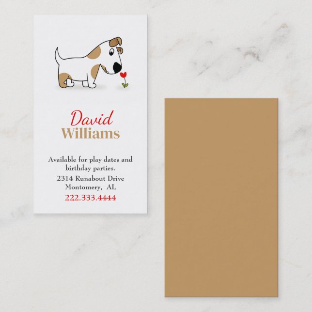 Puppy Dog Children Calling Card (Front/Back)