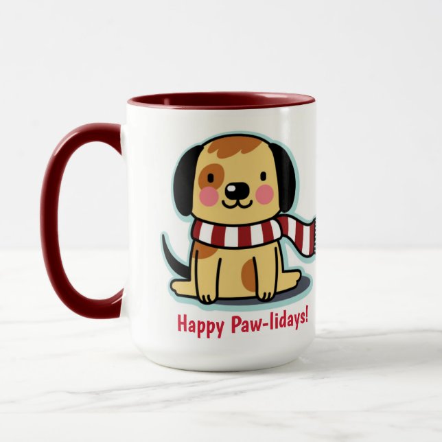 Puppy Dog Christmas Mug Happy Paw-lidays! (Left)