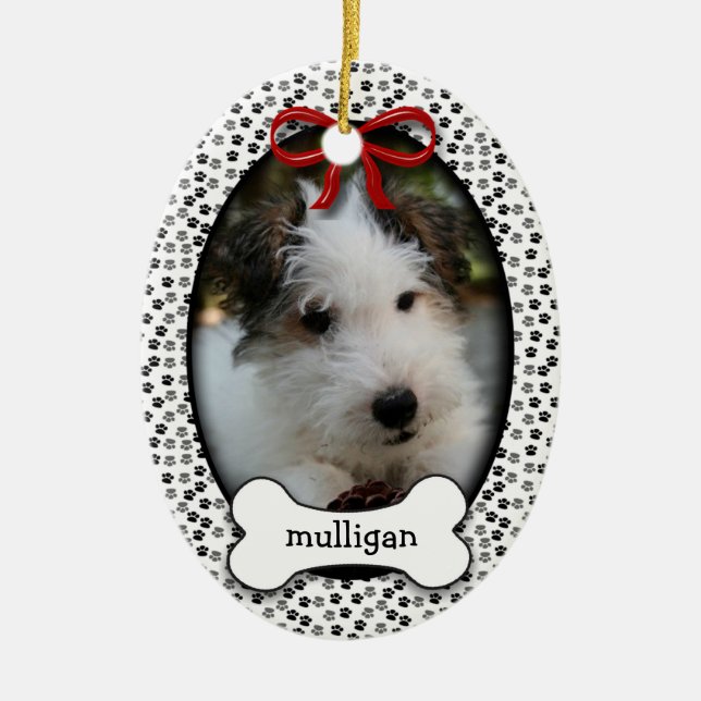 Puppy Dog Christmas or Commemorative Keepsake Ceramic Ornament (Front)