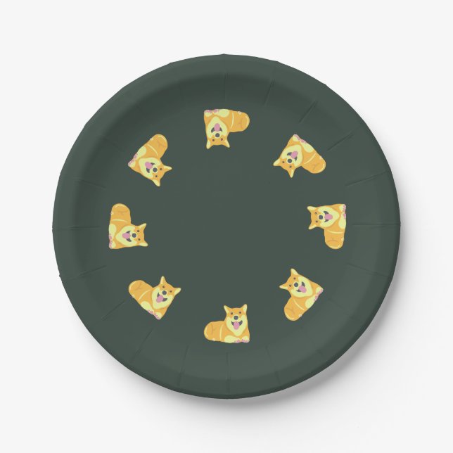 Puppy Dog Corgi Birthday Pawty Party Paper Plates (Front)