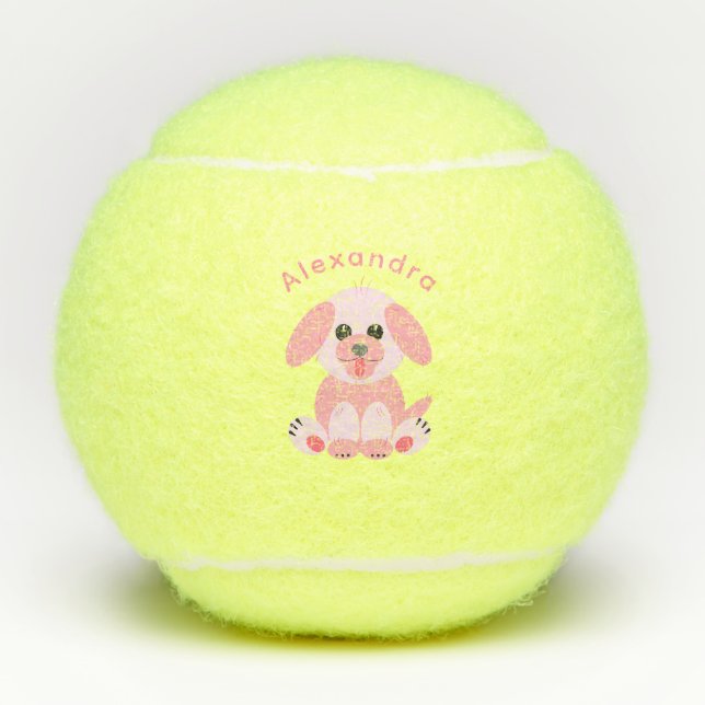 Puppy Dog Cute Cartoon Personalized Blush Pink Tennis Balls (Front)
