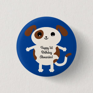 Puppy Dog Cute Colourful 1st Birthday Party Theme 1 Inch Round Button