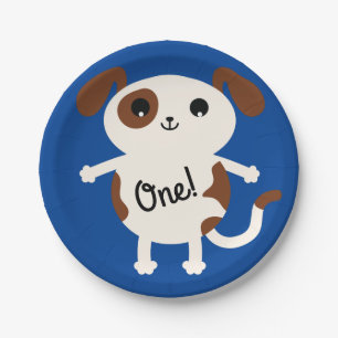 Puppy Dog Cute Colourful 1st Birthday Party Theme Paper Plate