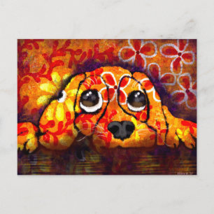 Puppy Dog Eyes Whimsical Abstract Floral Orange Postcard