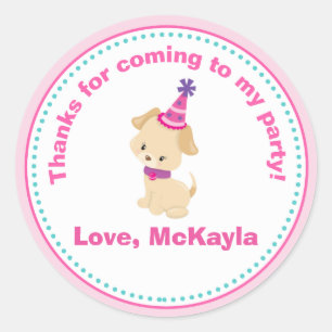 Puppy Dog Girl Birthday Party Favour Tag Sticker