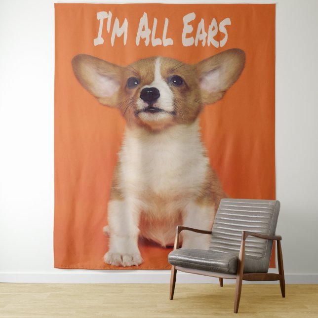 Puppy Dog I'm All Ears, Cute Meme Tapestry (In Situ)