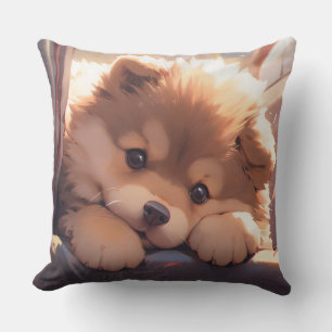 Puppy dog kawaii style throw pillow