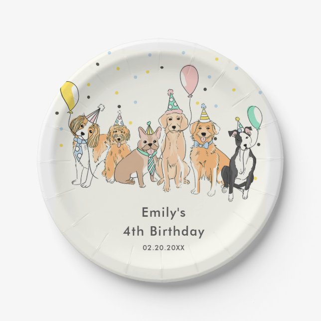  Puppy Dog Kids Birthday Party Paper Plate (Front)