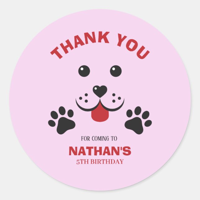 Puppy Dog Lets Pawty  Birthday Boy Classic Round Sticker (Front)