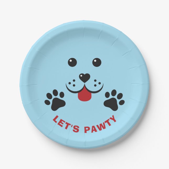 Puppy Dog Lets Pawty  Birthday Boy Paper Plate (Front)