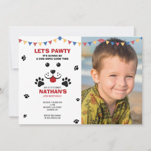 Puppy Dog Lets Pawty Birthday Boy Photo Invitation
