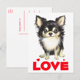 Puppy Dog Long Haired Watercolor Chihuahua Love Postcard