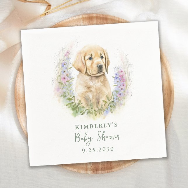 Puppy Dog Modern Sage Green Baby Shower Napkin (Creator Uploaded)