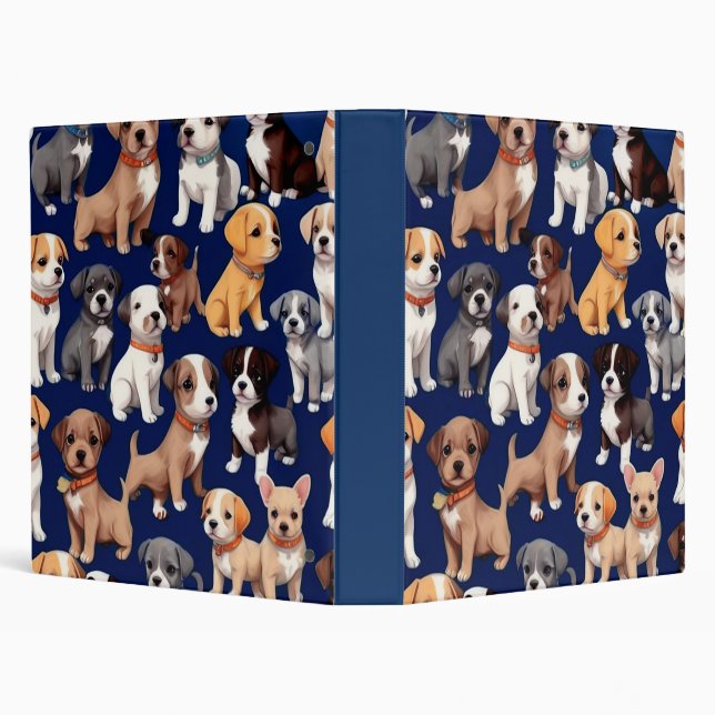 Puppy Dog Navy Blue Pattern Design Binder (Background)