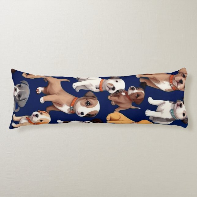 Puppy Dog Navy Blue Pattern Design Body Pillow (Front)