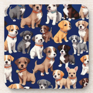 Puppy Dog Navy Blue Pattern Design Coaster