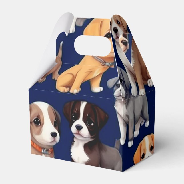 Puppy Dog Navy Blue Pattern Design Favor Box (Front Side)