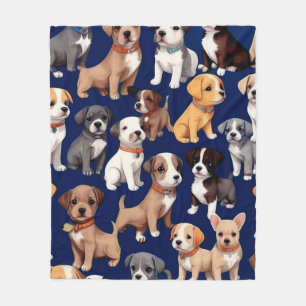 Puppy Dog Navy Blue Pattern Design Fleece Blanket