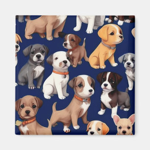Puppy Dog Navy Blue Pattern Design Magnet